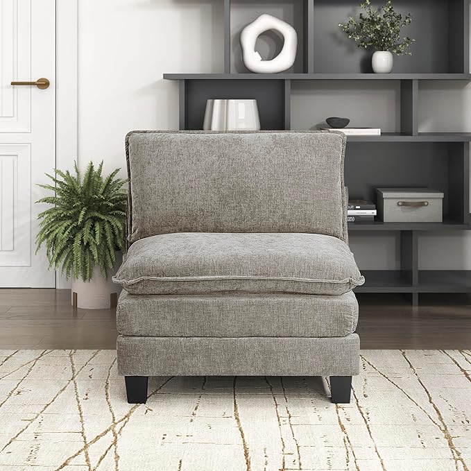Lexicon Modular Sectional Sofa, Module for Sectional Couch, Armless Chair, Removable Cushion Cover, Soft Upholstery, Durable Frame, Customizable Comfort, Chenille Dark Pewter