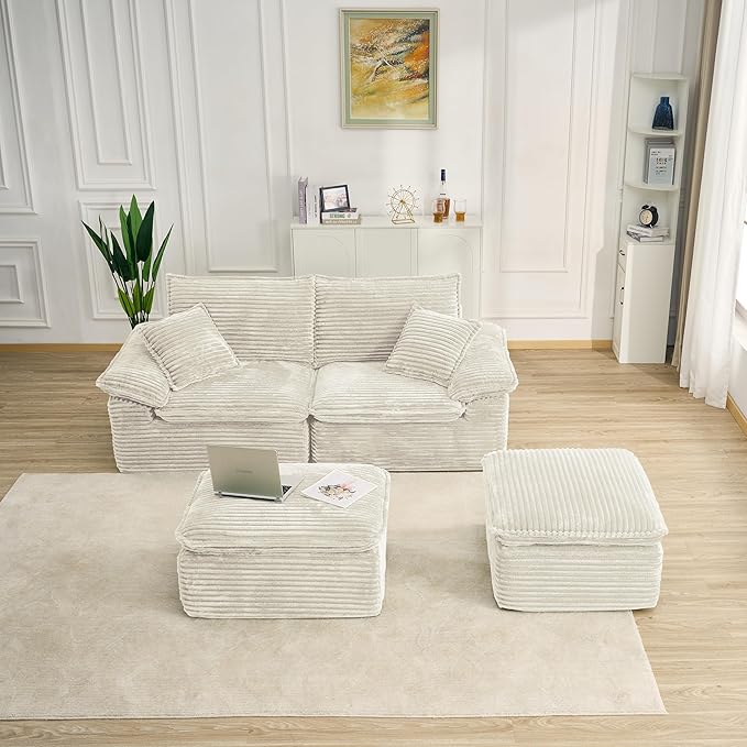Comfy Boneless Cloud Sofa Chaise Oversized Fluffy Corduroy Upholstered Chaise Lounge for Living Room Bedroom, Modular Compressed Foam Cloud Daybed, Single Seat Sofa