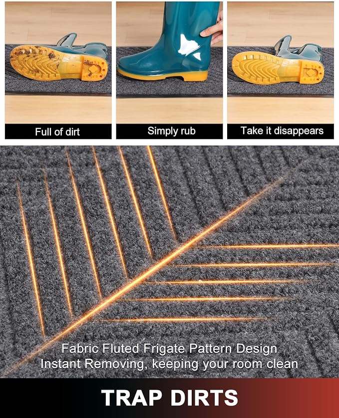 Front Door Mat Indoor Outdoor Entrance, 3' x 6' Heavy Duty Doormat for Entryway, Absorbent Low Profile Welcome Mats Non-Slip, Trap Dirt Durable Mats for Home, Patio, Garage - Image 5