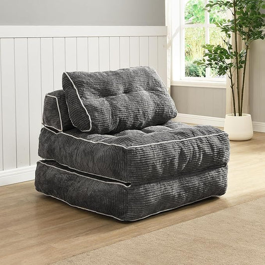 Ball & Cast Folding Sofa Bed, Futon Couch Bed with Pillow and Backrest, Convertible Sleeper Chair Comfy Floor Sofa for Living Room Bedroom,Gray