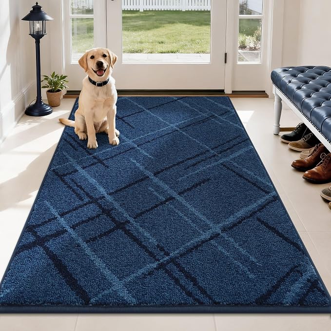 COSY HOMEER Front Door Mat Low Profile Non-Slip Doormat for Entryway, Absorbent Dirt Trapper Washable Entrance Mat, Sturdy Polyester Doormats (60"x36", Blue) by COSYHOMEER