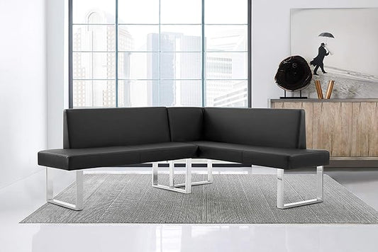 Armen Living Amanda Sectional in Black and Chrome Finish