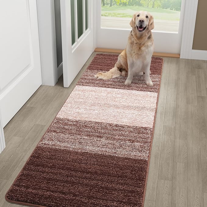 Kitinjoy Indoor Outdoor Door Mat, 59x20 Non-Slip Absorbent Dirt Trapper, Low-Profile Washable Inside Entrance Front Floor Mat, Sturdy Soft Entry Doormats for Entryway, Brown by Kitinjoy