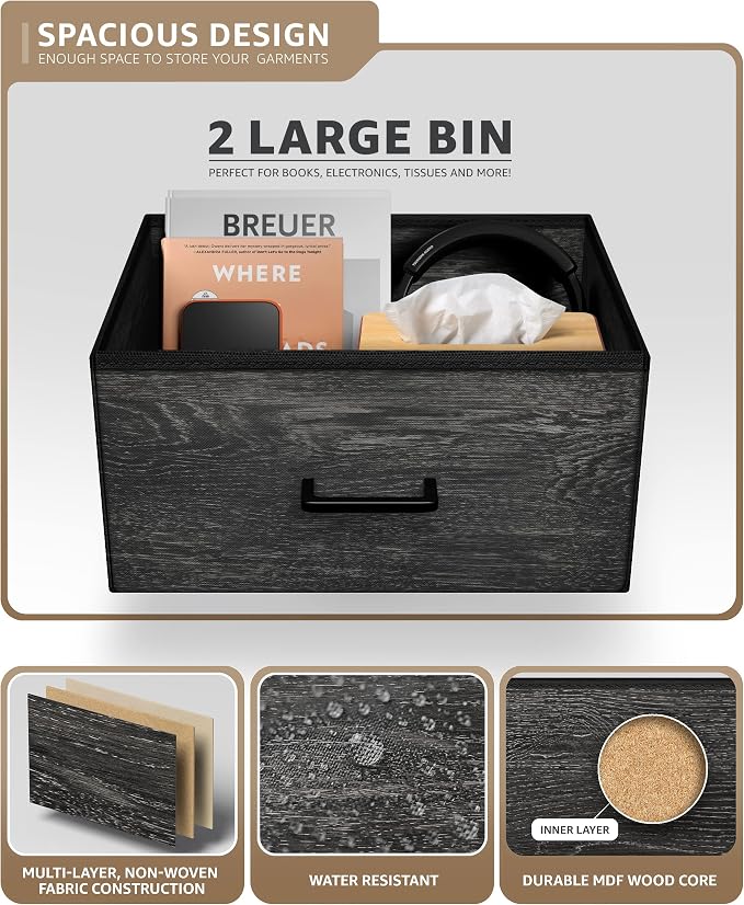 Sorbus Nightstand Dresser with 2 Faux Wood Drawers - Bedside Table Chest with Storage - Bedroom, Living Room, Closet & Dorm Furniture-Lamp Stand - Steel Frame, Wood Top, Easy Pull Fabric Bins - Image 6