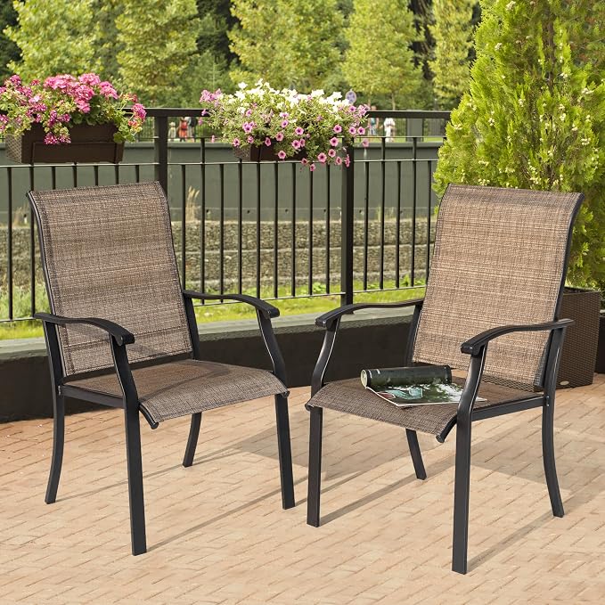 NUU GARDEN Patio Dining Chairs Set of 2, Outdoor Chairs with Armrest, Indoor/Outdoor Chairs Backyard Deck Garden Chair, Restaurant Kitchen Dining Textilene Chair,Brown by NUUGARDENCORPORATION