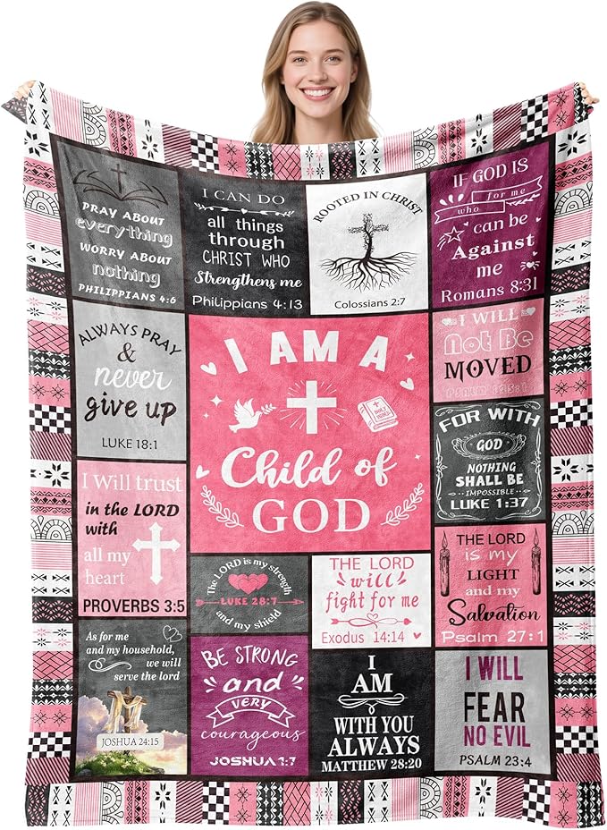 Christian Gifts for Women, Birthday Gift for Women, I Am a Child of God Blanket, Inspirational Gifts for Christians Sister, Friend, Daughter, Mom, Baptism Gifts for Girl Throw Blankets 50''x60'' Pink
