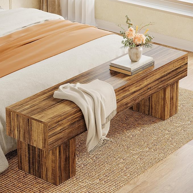 Tribesigns 63" Long Entryway Bench, Rustic Farmhouse End of Bed Bench, Wooden Shoe Bench Seat for Hallway, Living Room, End of Bed, Rustic Brown - Image 7