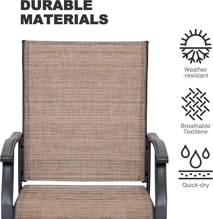 NUU GARDEN Outdoor Swivel Patio Dining Chairs Set of 2, All-Weather Textilene Dining Chairs with Metal Frame for Patio, Lawn, Deck or Backyard, Brown - Image 8