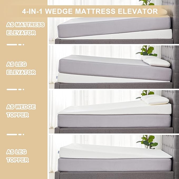 Lazyzizi Wedge Mattress Elevator 7-Inch Inclined Mattress Topper for Acid Reflux, GERD, Neck & Back Pain, Snoring, Under Bed Wedge Mattress with Washable Cover & Non-Slip Bottom for Bedroom, Twin