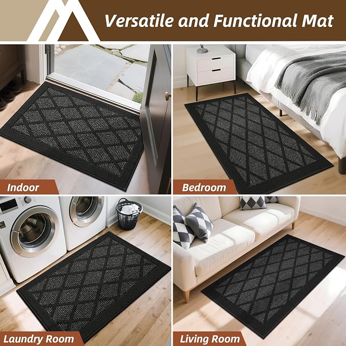 COSY HOMEER Non-Slip Door Mat 24"x36", Entryway Rugs Low Profile Absorbent Dirt Trapper Doormat for Front Entrance, Washable Polypropylene Entry Mat (Black) - Image 7