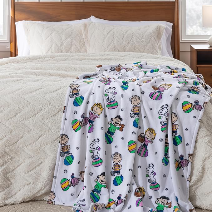 Berkshire Peanuts® VelvetLoft® Cute Character Snoopy Plush Blanket,Easter Gang 2025 White,King 90 in x 108 in (Official Peanuts® Product)