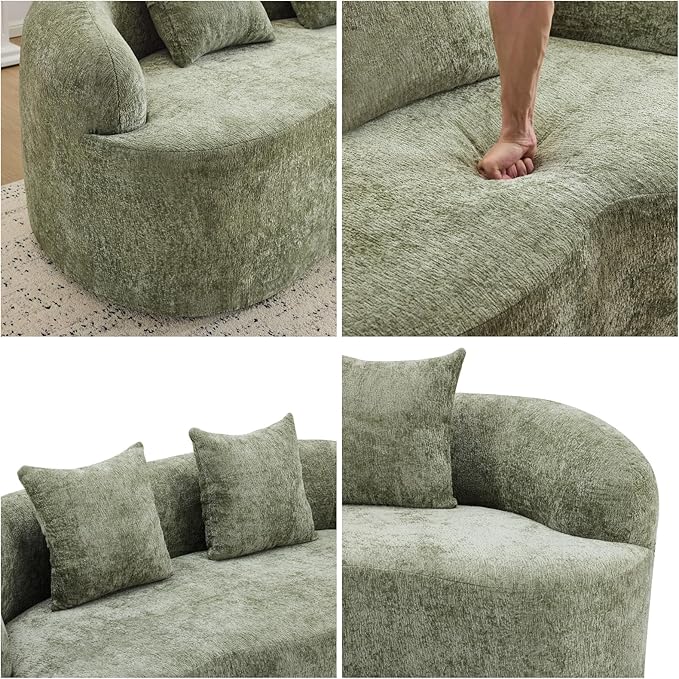 Curved Compression Sofa, Modern Loveseat Couch with Rounded Armrests & 2 Coordinating Pillows, 67'' Polyester 2 Seater Sofa for Small Living Room, Bedroom and Offices, No Assembly, Green