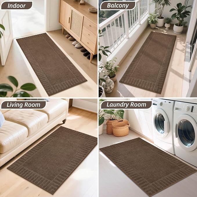 BEQHAUSE Door-Mat-Non-Slip Dirt Trapper Door Mats Low-Profile Front Door Mat Absorbent Floor Mats for Entryway Washable Mud Resistant Home Entrance Doormat, Brown, 24"x60" - Image 8