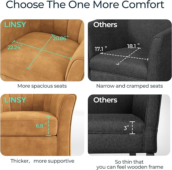 LINSY Swivel Accent Chair Ottoman Set: Velvet Larege Barrel Chair with Foot Rest, Modern Reading Chair Upholstered Armchair with Footrest for Living Room Bedroom Study Room Office (Yellow)