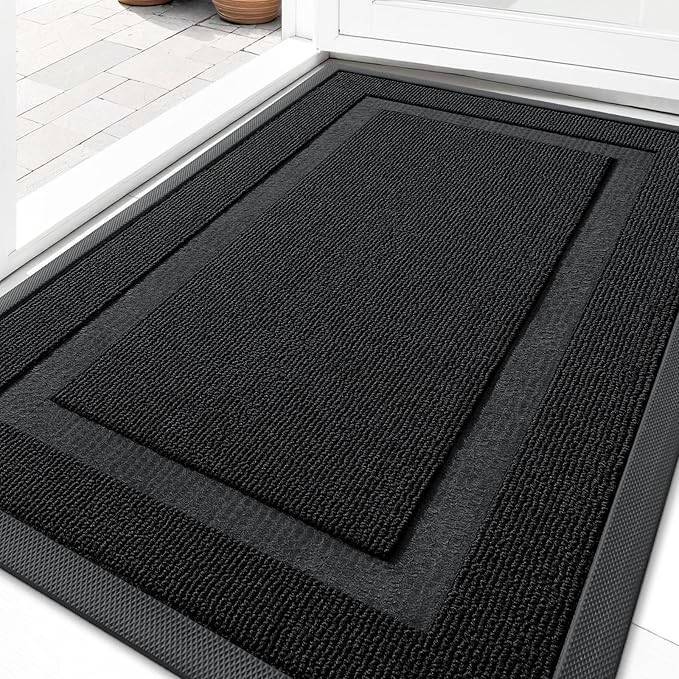 OLANLY Front Door Mat Indoor Outdoor Entrance, Waterproof All-Season, All-Weather Doormat, Sturdy Natural Rubber, Low Profile, Easy Clean Patio Porch Entryway Mat, 35x23, Jet Black by OLANLY