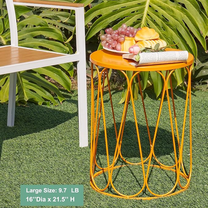 Y&M Metal Round Table, Coffee Table End Patio Table for Indoor Outdoor Multifunctional Use, Heavy Duty Metal Plant Stand Decorative Garden Stool Set of 3 - Orange - Image 3