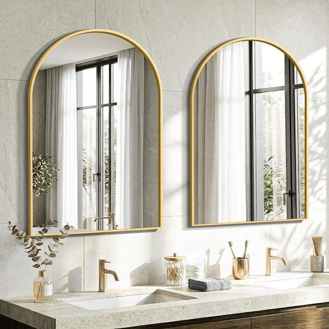 AMOISE Arched Bathroom Mirrors 2 Pack, 36" x 24" Gold Metal Frame Vanity Wall Mirror, Shatterproof Accent Mirror for Bedroom, Entryway and Living Room - Image 4