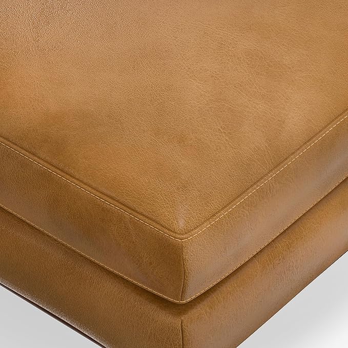 SIMPLIHOME Morrison 49 inch Wide Large Rectangular Ottoman in Sienna Genuine Leather, Multifunctional Footrest, Coffee Table, and Extra Seating for Living Room, Mid-Century Modern Style