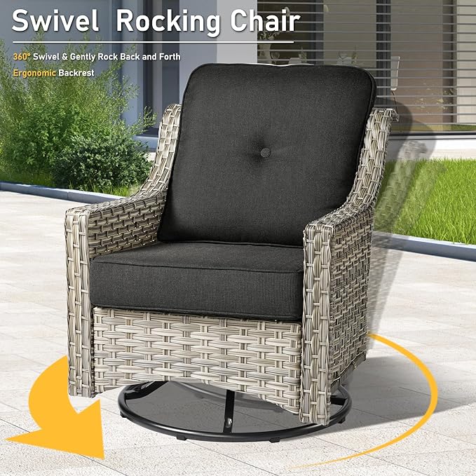 HOOOWOOO 3 Piece Patio Furniture Bistro Sets,Outdoor Wicker Swivel Rocking Chairs with Table Set,All Weather Resistant High Back Rattan Conversation Set(Black)