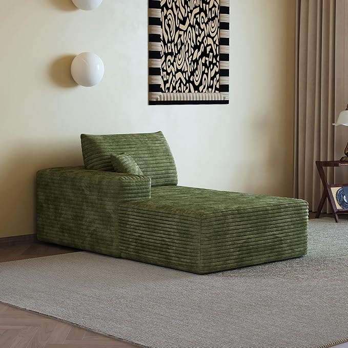107" Boneless Couch with L Shaped Chaise, Plush Corduroy Sleeper Sectional Sofa, Deep Seat Comfy Couches for Living Room Bedroom, Compressed Foam Cloud Sofas, No Assembly, Left Facing Chaise, Green