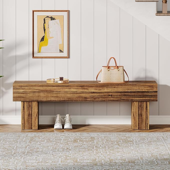 Tribesigns 63" Long Entryway Bench, Rustic Farmhouse End of Bed Bench, Wooden Shoe Bench Seat for Hallway, Living Room, End of Bed, Rustic Brown - Image 3