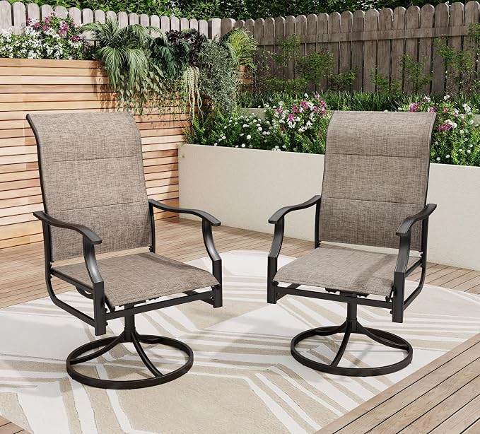 PHI VILLA Swivel Patio Chair Set of 2, 42" High Back Outdoor Chairs with Padded Fabric & E-Coating Frame, All Weather-Resistant for Deck Lawn Garden by PHIVILLA