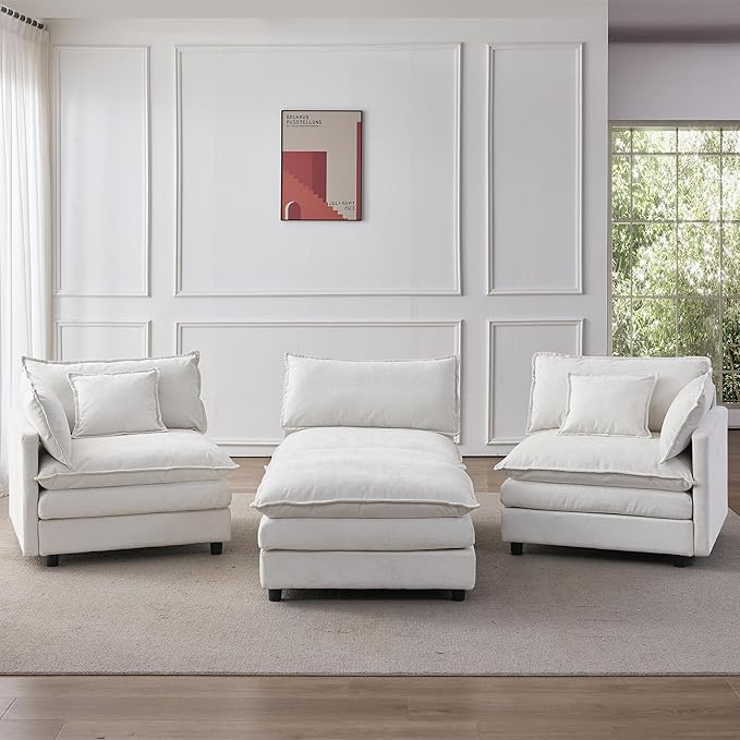 105" Oversized Modular Cloud Sectional Sofa Free Convertible L-Shaped Corner Sectional with Movable Ottoman, Chenille Upholstered Multiple Cushions Cloud Sofa Couches | Easy to Assemble