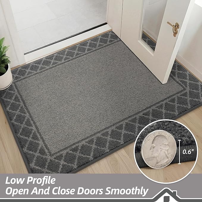 BEQHAUSE Door Mat Indoor Entrance Dirt Trapper Rugs for Entryway Non Slip Welcome Mat Absorbent Floor Mat Low Profile Washable Front Doormat for Dirty Paws, 20" x 32", Grey - Image 7