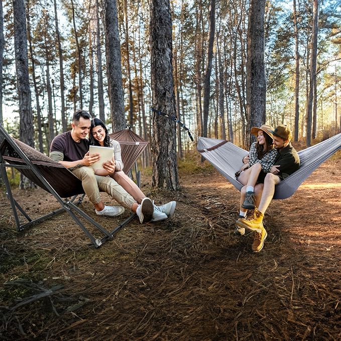 Tranquillo Combo x2 Hammocks with Stand for Outside & Tree Straps, Heavy Duty Hammock with Stand 600lbs for Indoor Outdoor Patio Backyard, x2 Hammocks for 2 Person (Combo - Brown, Medium) - Image 4