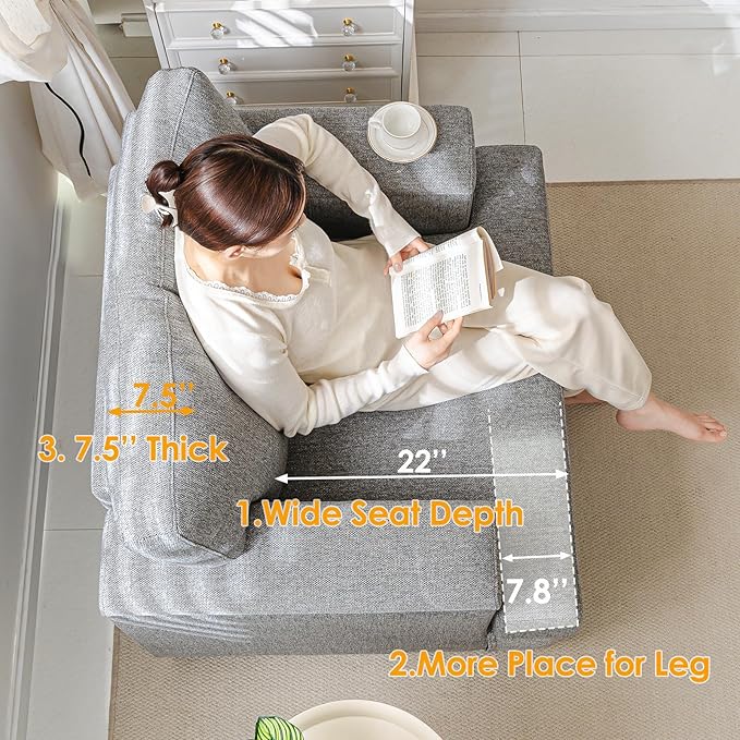 Oversized Accent Chair with Armrest Organizer,Comfy Living Room Chairs with Thick Cushion,Upholstered Armchair with Storage,Big Reading Chair,Sofa Chair for Bedroom,Linen,Dark Gray