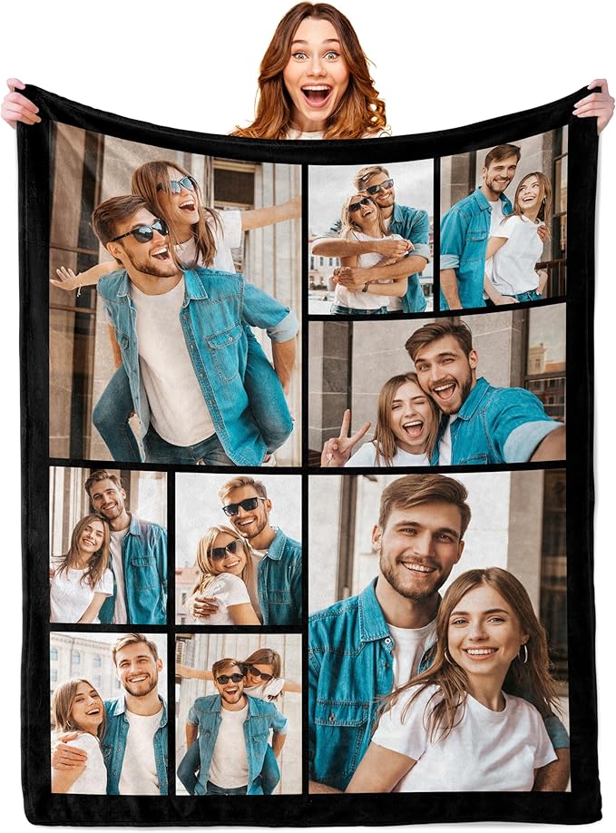 ROMANDY Ships Next Day Custom Blanket with Picture Customized Banket Personalized Throw Blankets Customizable Photo Blankets Customize Gifts for Mom Dad Girlfriend Boyfriend Wife Husband Her Him