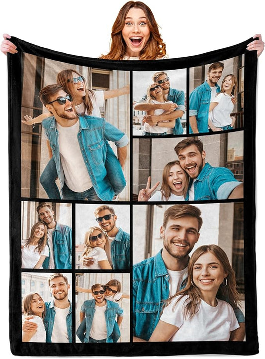 ROMANDY Ships Next Day Custom Blanket with Picture Customized Banket Personalized Throw Blankets Customizable Photo Blankets Customize Gifts for Mom Dad Girlfriend Boyfriend Wife Husband Her Him