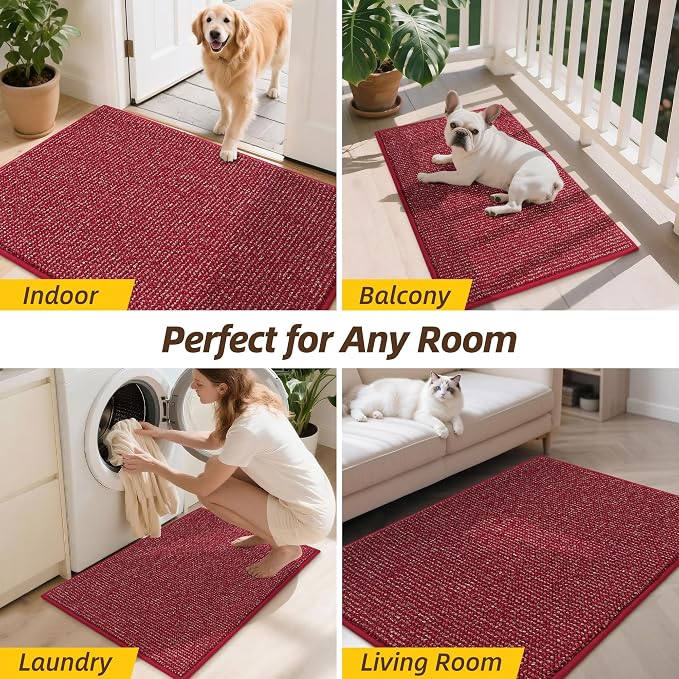 JSEI Dirt Trapper Door Mat 20"x32" Non-Slip Washable Entrance Mat, Dog Doormats, Absorbent & Fade-Resistant Floor Mats, Low Profile Welcome Mats for Entryway, Front Door, and Inside Entrance, Red - Image 9
