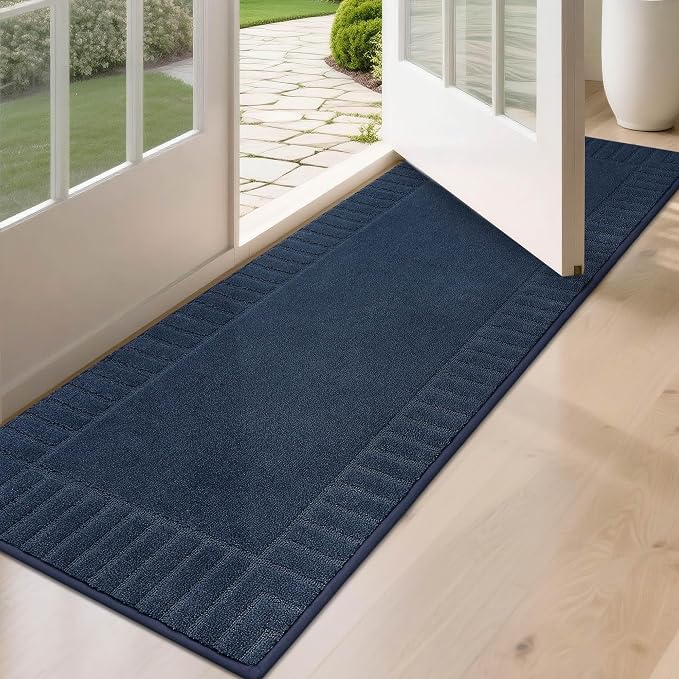 BEQHAUSE Door-Mat-Non-Slip Dirt Trapper Door Mats Low-Profile Front Door Mat Absorbent Floor Mats for Entryway Washable Mud Resistant Home Entrance Doormat,Navy Blue,24"x60" by BEQHAUSE