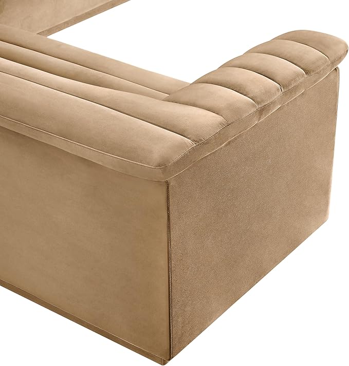 Meridian Furniture 194Camel-Sectional Cascade Collection Modern | Contemporary Modular Sectional with Soft Camel Velvet Fabric, Deep Channel Tufting, Curved Arms, 148" W x 80" D x 28" H, Camel