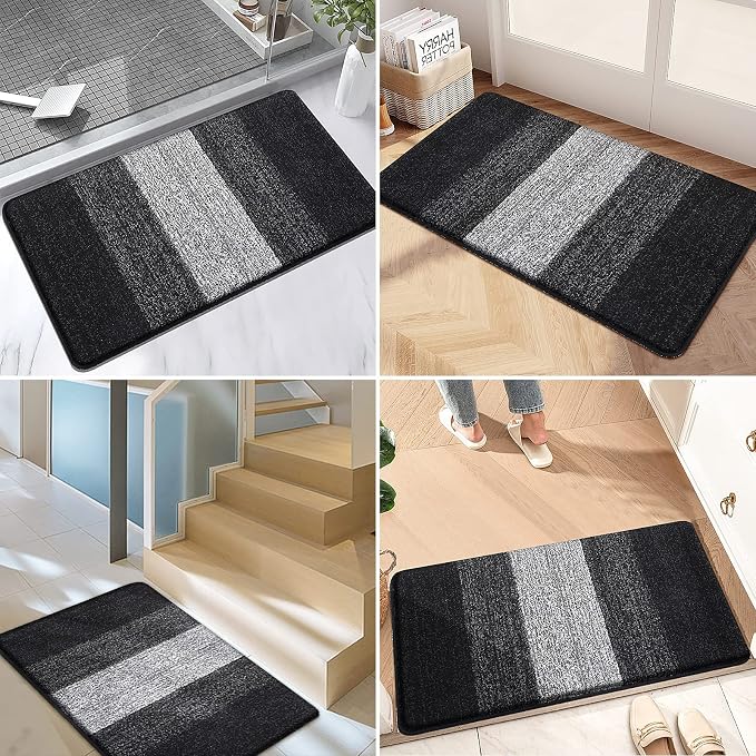 Kitinjoy Indoor Outdoor Door Mat, 47x20 Non-Slip Absorbent Dirt Trapper, Low-Profile Washable Inside Entrance Front Floor Mat, Sturdy Soft Entry Doormats for Entryway, Black - Image 6