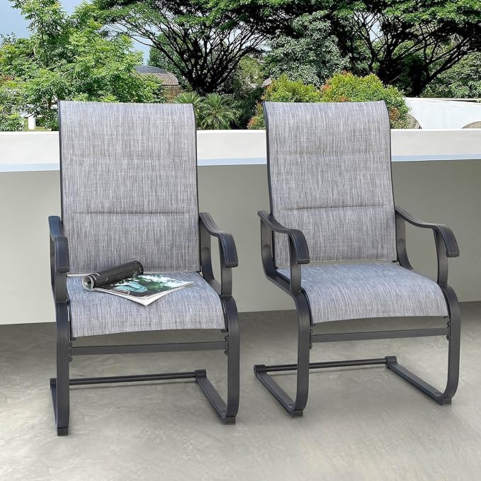NUU GARDEN Set of 2 Patio Dining Chairs All Weather Outdoor Padded Textilene Chairs with High Back and Spring Motion Design Breathable Outdoor Dining Chairs for Deck Lawn Backyard Grey - Image 3