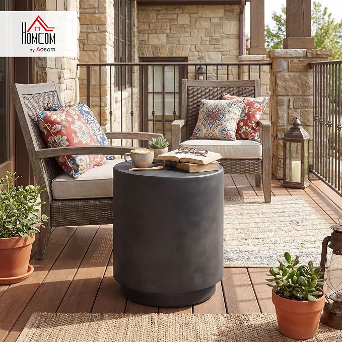 HOMCOM Round Side Table, Lightweight Accent Table with Concrete Finish, End Table with 4 Adjustable Feet for Indoor, Outdoor, Dark Gray - Image 2