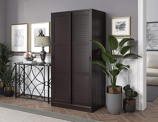 Palace Imports Solid Wood 2-Sliding Door Wardrobe Armoire Closet – Java Finish, 35.75" W x 72" H x 22.5" D, Space-Saving Bedroom Storage, 100% Eco-Friendly Pine Wood, Made in Brazil