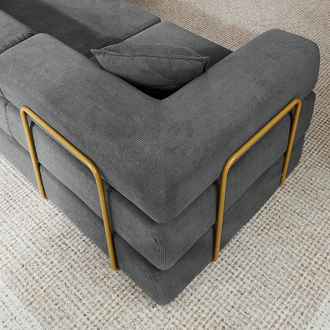 Eafurn L Shaped Convertible Sleeper Sofa Bed King Size Sleeper Sofabed, 7-in-1 DIY Combination Corduroy Folding Mattress Couch with Fixed-Shape Frame, Boneless Floor Sofa Couch