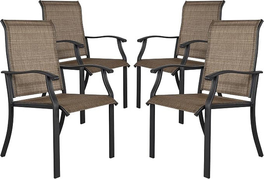 NUU GARDEN 4 Piece Outdoor Patio Dining Chairs, Textilene Dining Chairs with High Back, Patio Furniture Chairs with Armrest, Iron Frame for Lawn Garden Backyard Deck, Black and Brown by NUUGARDENCORPORATION