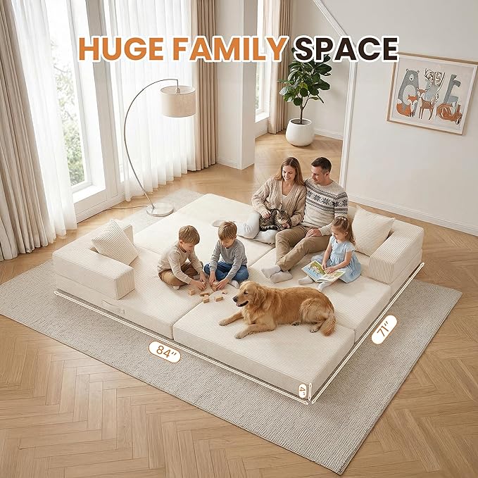 Modular Sectional Sofa, Boneless Convertible Oversized Sleeper Sofa Bed, Modern Tri-Folding Cloud Couch with L-Shape Chaise, Corduroy Futon Couches for Living Room Small Spaces Apartment,No Assembly