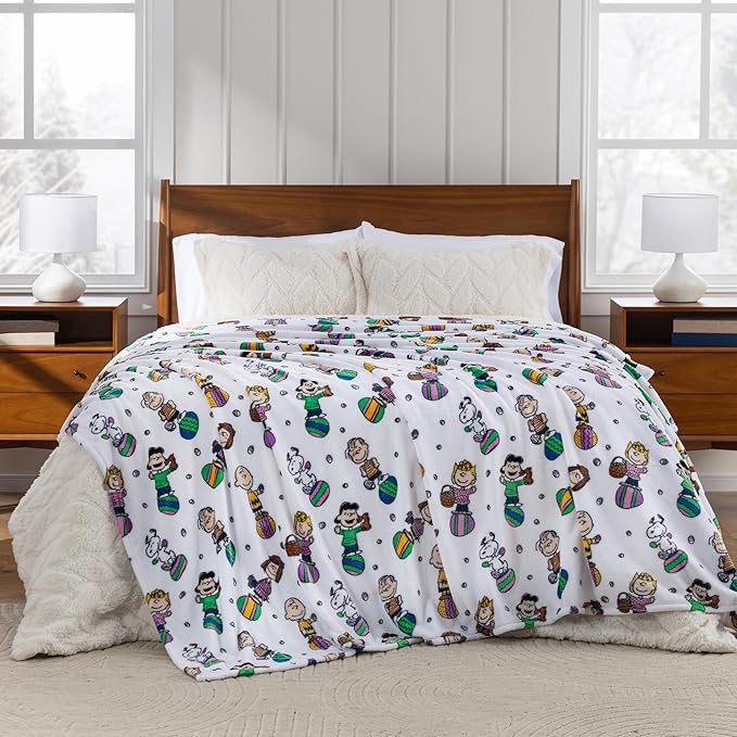 Berkshire Peanuts® VelvetLoft® Cute Character Snoopy Plush Blanket,Easter Gang 2025 White,Full/Queen 90 in x 90 in (Official Peanuts® Product)