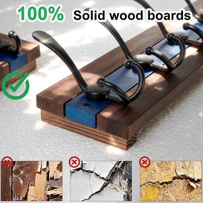 SKOLOO Rustic Wall Mounted Coat Rack - 16-7/8" Long Coat Hooks for Wall with 5 Triple Hooks for Hanging Coats, Hats or Tools, Western National Parks Collection, Wood Brown & Blue - Image 6