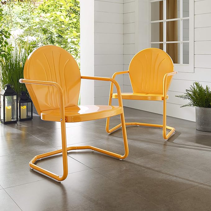 Crosley Furniture Griffith Outdoor Chair, Retro Metal Patio Chairs for Dining, Porch, Deck, Balcony, Tangerine - Image 17