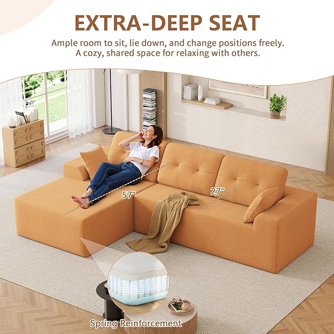 Ball & Cast 106" Modular Sectional Sofa,Cloud Chenille Couch with Deep Seat,Boneless L-Shaped Sectional,Modern Comfort Upholstered Sofa for Living Room,No Assembly Required (Orange,Left Facing Chaise)
