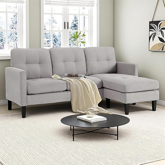 L Shaped Sectional Sofa with Movable Ottoman, Lounge Sectional Sleeper Sofa Couch for Apartment & Small Space, Small Couch for Living Room, Light Gray