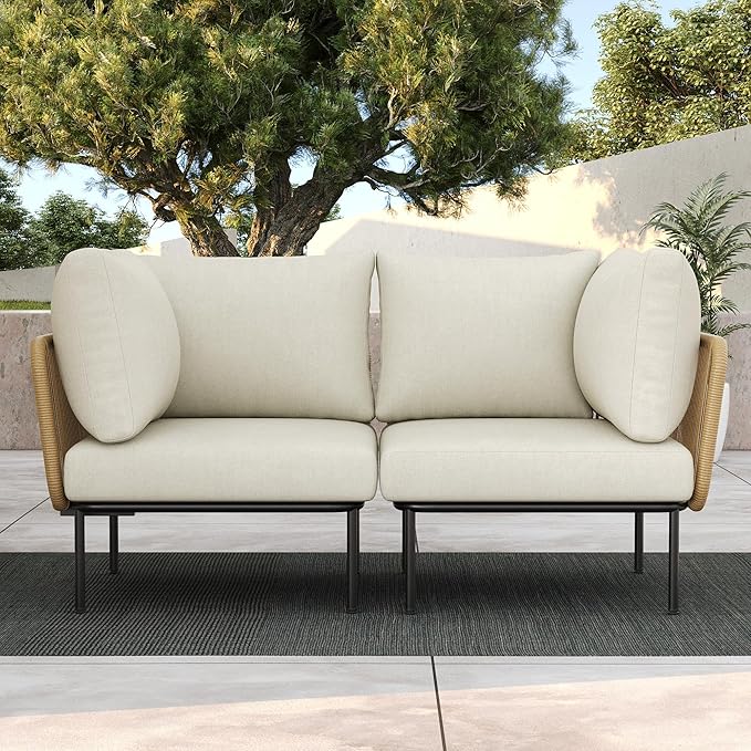 LayinSun 2 Pieces Aluminum Patio Furniture Set, Modern Modular Sectional Corner Chairs and Upgrade Thickness Cushion