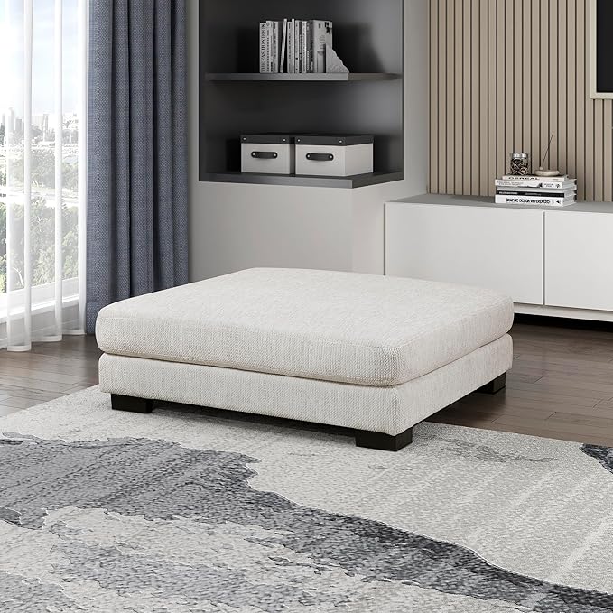 Lexicon 45" Modern Ottoman, Textured Microfiber Square Ottoman, Living Room Foot Rest, Module for Sectional Sofa, Foot Stool for Living Room/Bedroom, Assembled, Beige