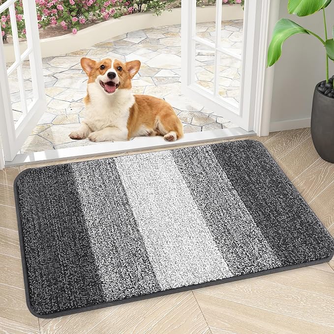 Kitinjoy Indoor Outdoor Door Mat, 30x17 Non-Slip Absorbent Dirt Trapper, Low-Profile Washable Inside Entrance Front Floor Mat, Sturdy Soft Entry Doormats for Entryway, Grey by Kitinjoy
